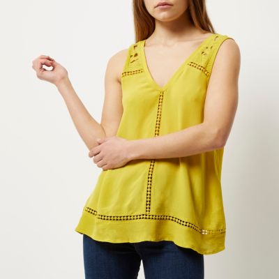Lime yellow lace tank top